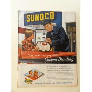 Sunoco Gas Station. 1961 full page print advertisement. (man putting 