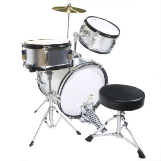 Mendini 16 Junior Kids Child Jr. Drum Set Kit ~Silver  