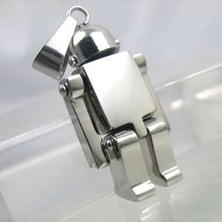 Mens Silver Stainless Steel Adjustable Robot Pendant Necklace  