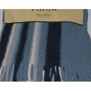 : Blue White Stripe Super Soft Micro Plush Throw Blanket With Fringe 