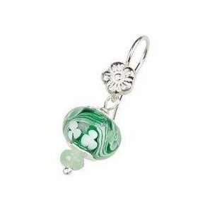  TOC BEADZ 925Silver 8mm Green Flower Bead Drop Earrings Jewelry