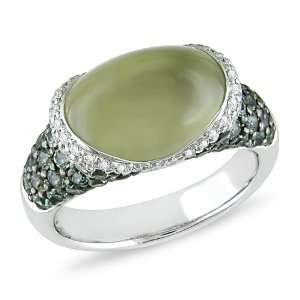 14k White Gold Green Sapphire, Green Quartz and Diamond Ring (.25 cttw 