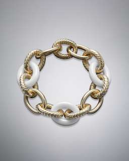 Large Oval Link Bracelet, White Ceramic