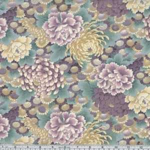  45 Wide Nara Garden Chrysanthemums Teal Fabric By The 