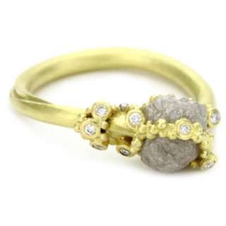 Vibes Edgy 18 Karat Gold and Raw Diamond Ring, Size 7.5   designer 