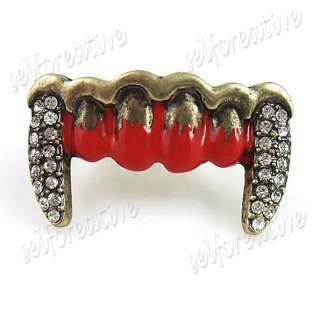 Punk/Goth Vampire Fangs Teeth Stretch Ring Adjustable Clear Crystal 