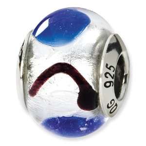    Sterling Silver White, Blue & Black Italian Murano Bead: Jewelry