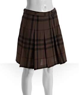 style #311620301 Burberry Brit olive nova check cotton pleated skirt