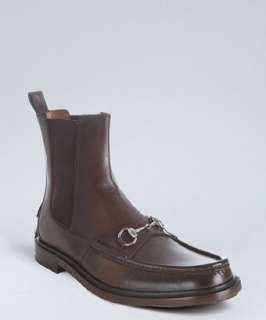 Gucci brown leather horsebit loafer chelsea boots   