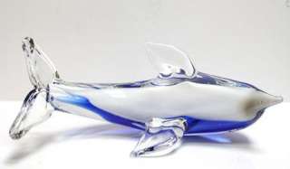 LARGE MURANO ART GLASS BLUE DOLPHIN FIGURINE SCULPTURE  