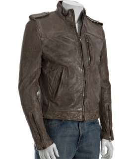 William Rast grey leather zip front jacket  