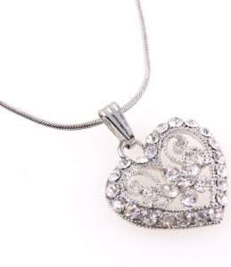 Clear Austrian Crystal Heart Pendant and Necklace  