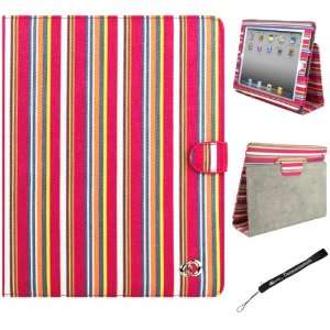 Pink Colorful Stripes Smart Faux Leather Kickstand Portfolio Padfolio 