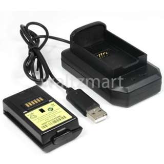   Battery Pack +USB Charging Dock For Xbox 360 Controller BLK  