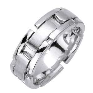   . Mens 8MM 14K White Gold Hand Made Comfort Fit Wedding Band Ring   8