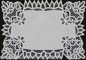 Battenburg Lace White Fabric Placemat Hand Embroidery  