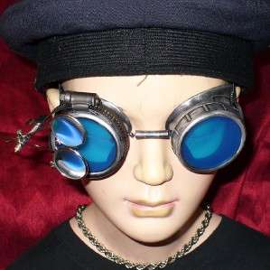Steampunk Goggles Glasses magnifying lens Silver Blue  