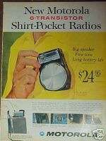 1960 Motorola Shirt   Pocket Radios Art Promo Print Ad  