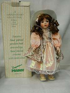 SEYMOUR MANN Victorian Porcelain Doll (PHYLLIS Pink Dress & Brown 