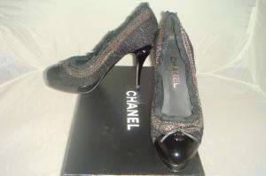 NIB AUTH Chanel Tweedy Black Platform Pumps Shoes 39.5  