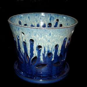 Ceramic Orchid Pot   9 inch   Cobalt Blue Round Creamy 