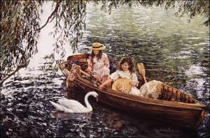 On River Avon by Sandra Kuck 2 Litle Girls In Row Boat  