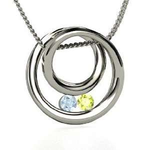   Circle Pendant, Round Aquamarine Sterling Silver Necklace with Peridot