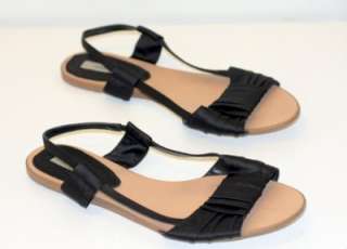 Zara 40 9 Black Satin Flat Sandal Slingback Shoe Bow  
