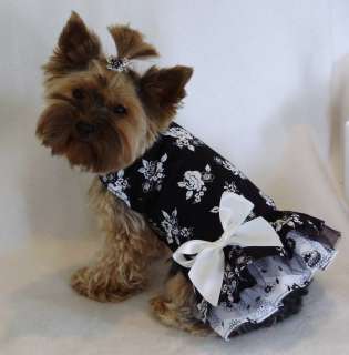 New Black White Flowers Dog dress clothes pet small  