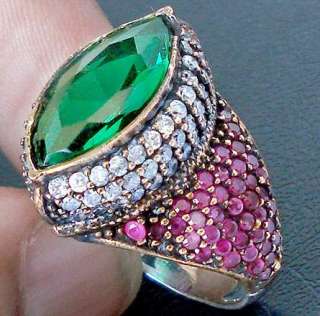 size 6 TURKISH GREEN EMERALD MARQUISE RUBY TOPAZ 925 STERLING SILVER 