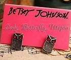 Betsey Johnson Style pair of stud earrings, red eye owl