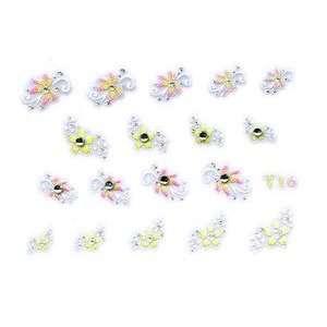    Pink & Yellow Floral Rhinestone Nail Stickers/Decals Beauty