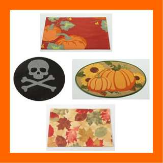Thanksgiving Fall Halloween Placemats Pumpkins Leaves Skull/Crossbones 