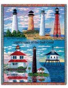LIGHTHOUSES OF GULF COAST TAPESTRY THROW AFGHAN BLANKET  