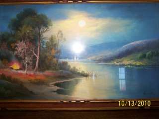 Henry Chandler Pastel Painting of river bend & teepee  