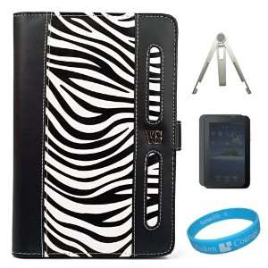  Portfolio Case Cover with Elastic Zebra Print Hand Strap for Samsung 