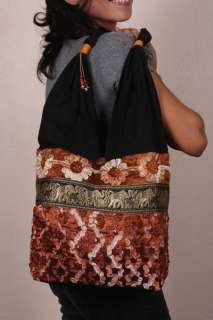 SADDLE BROWN Thai Silk Boho Purse Shoulder Hand bag  