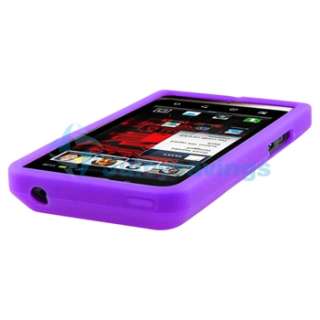 Purple Gel Skin Case+Privacy Film+Car+AC Charger For Motorola Droid 