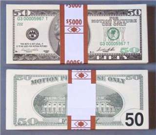 PROP Money $5,000.00 FULL PRINT Bundle of 100 $50 Bills  