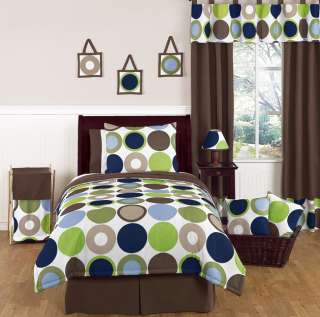 BLUE BROWN DOT TEEN KIDS TWIN SIZE BED BEDDING COMFORTER SET FOR BOYS 