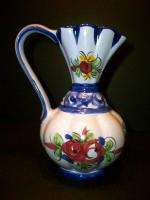 unusual blue floral pottery pitcher ewer portugal 