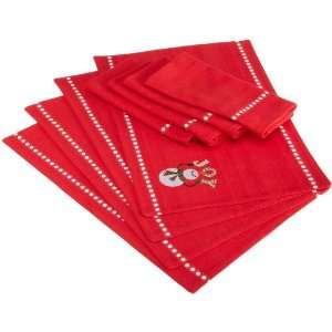  DII Joy Snowman Red Embroidered Table Linen Set