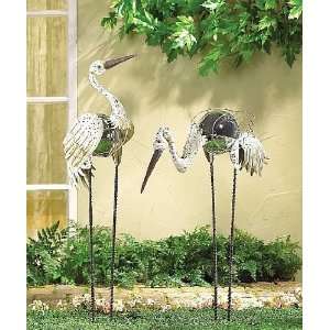  Gazing Ball Cranes Garden Stakes Metal Lawn Sculptures 