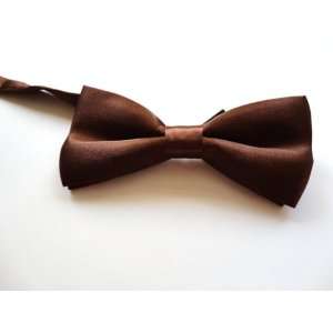  Satin Clip on Bow Tie, Mens Bow Tie, Thin Bow Tie (Brown 