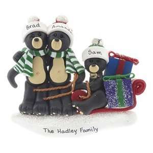   Black Bear Family Sled 3 Christmas Ornament