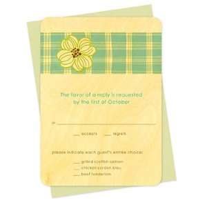  Plaid Dogwood Reply Card   Real Wood Wedding Stationery 